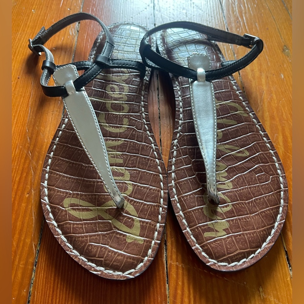 Sam Edelman metallic silver and black classic sandals